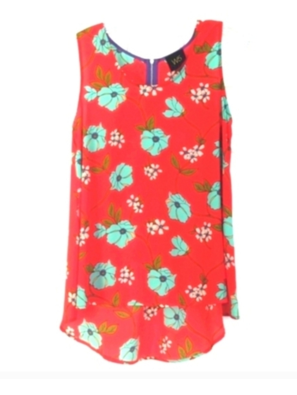 W5 Coral-Red Floral Sleeveless Cami Top Flowers Medium A-line Silhouette - Picture 2 of 10